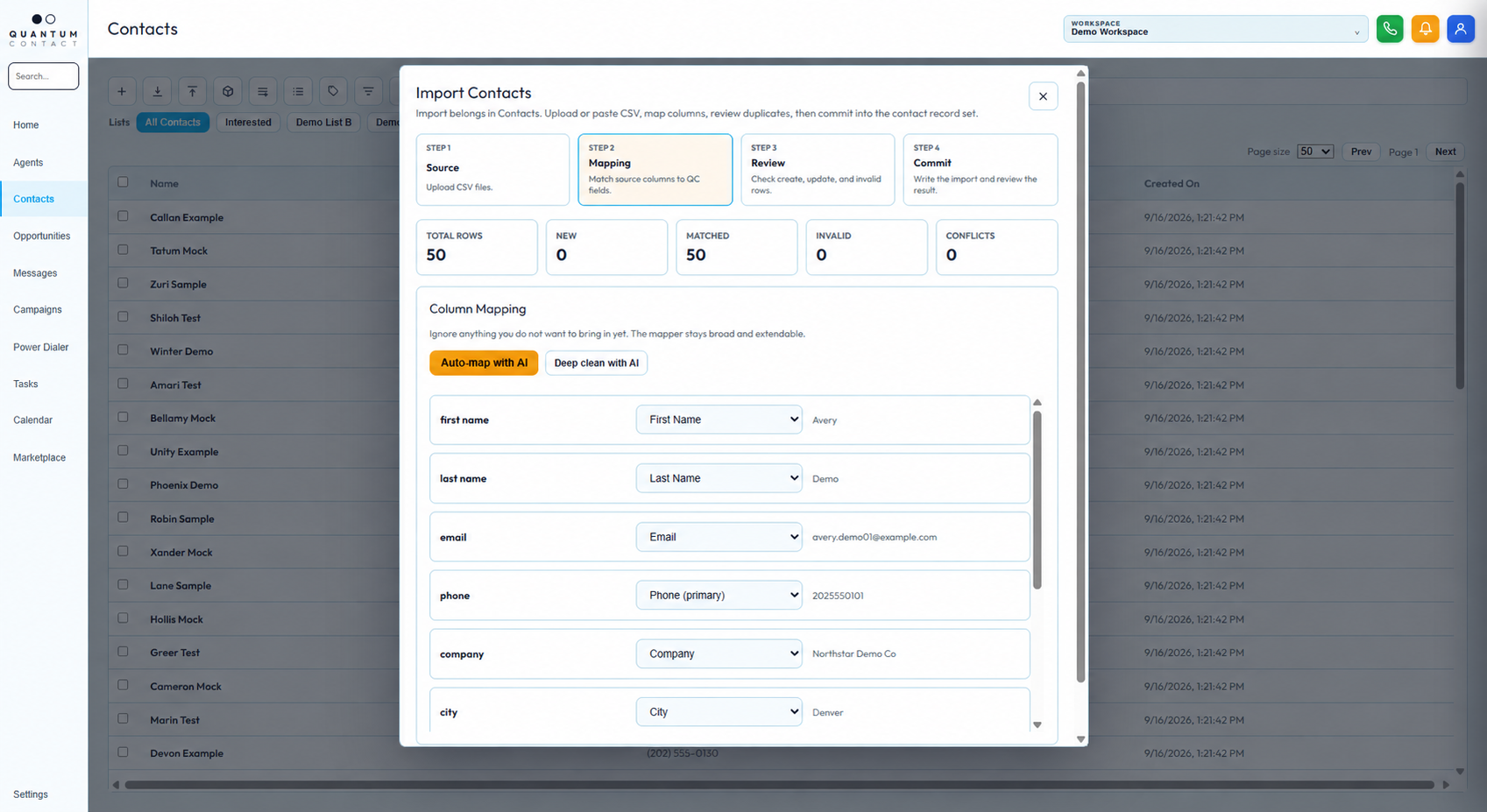 Quantum Contact Contacts import interface capture